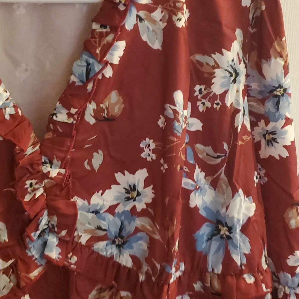 NWT Cupshe Floral Blouson Sleeve Dress - Sz L - Picture 6 of 6